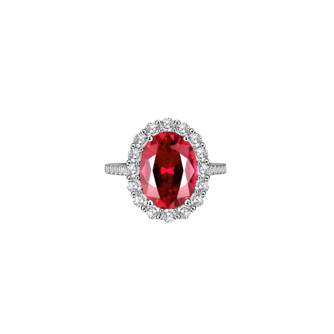 6 Ct. Lab-Grown Ruby in 18K White Gold Halo Setting