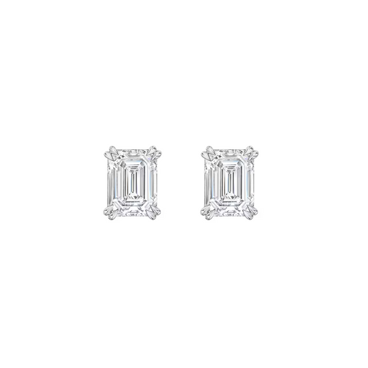 2 Ct. Double-Claw Emerald Cut Earrings in 18K White Gold