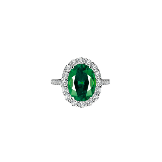 6 Ct. Lab-Grown Emerald in 18K White Gold Halo Setting