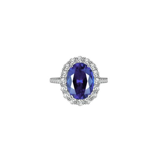 6 Ct. Lab-Grown Sapphire in 18K White Gold Halo Setting