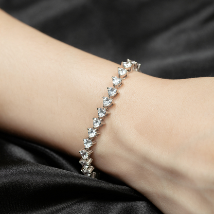 Heart Brilliant Cut Lab-Grown Diamond Tennis Bracelet in 18K White Gold (6 Ct., TW, 15pts each)