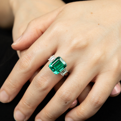 4.5 Ct Lab-Grown Emerald with Side Lab-Grown Diamonds