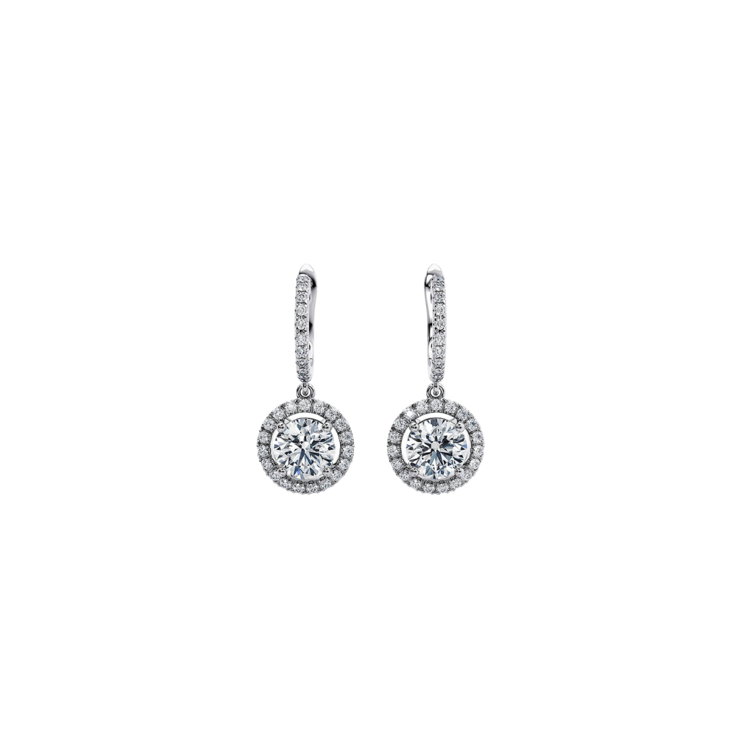 1 Ct. Halo Drop Earrings in 18K White Gold