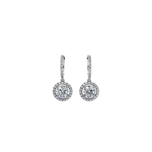 1 Ct. Halo Drop Earrings in 18K White Gold